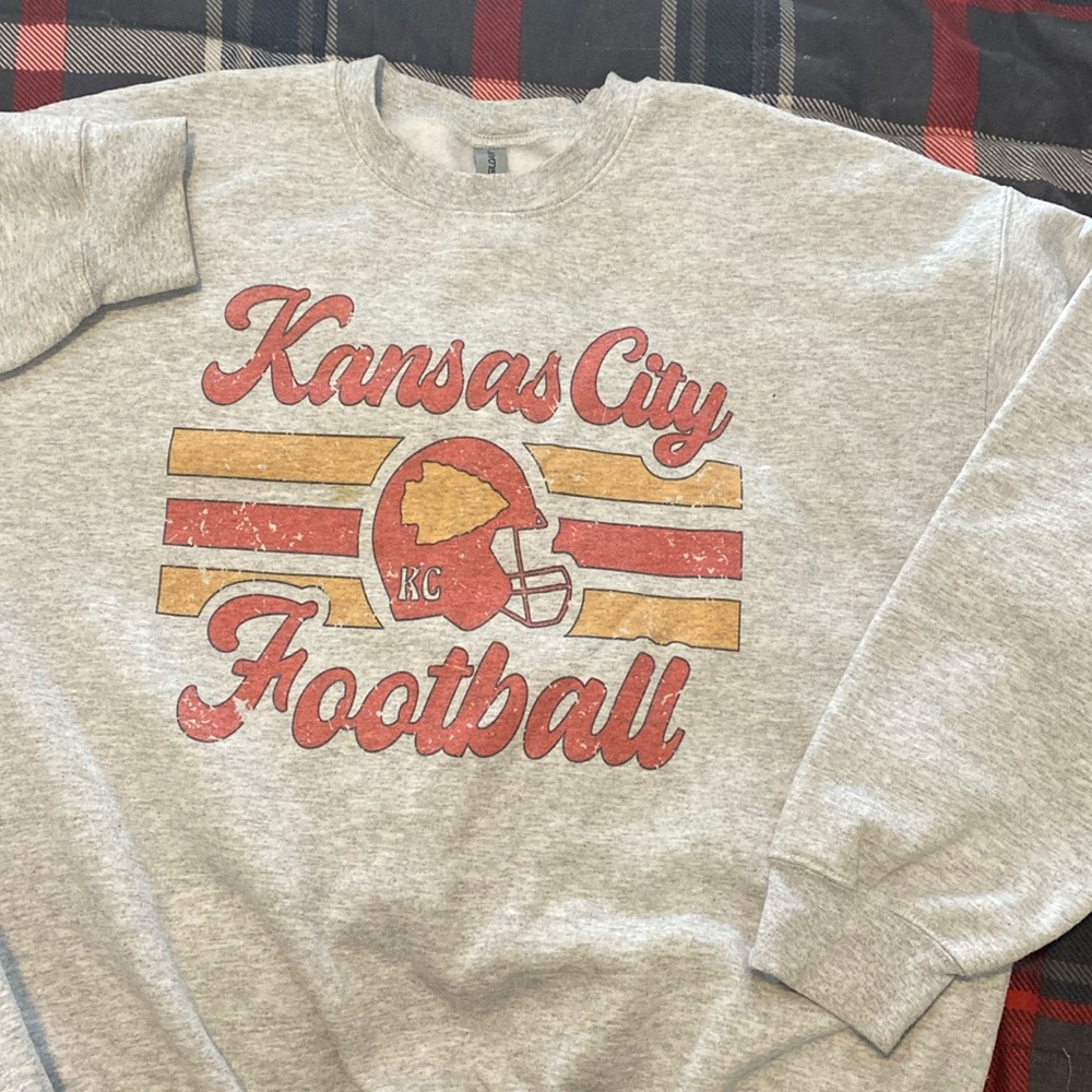 Kansas City Football Sweatshirt, Gray, Vintage look.